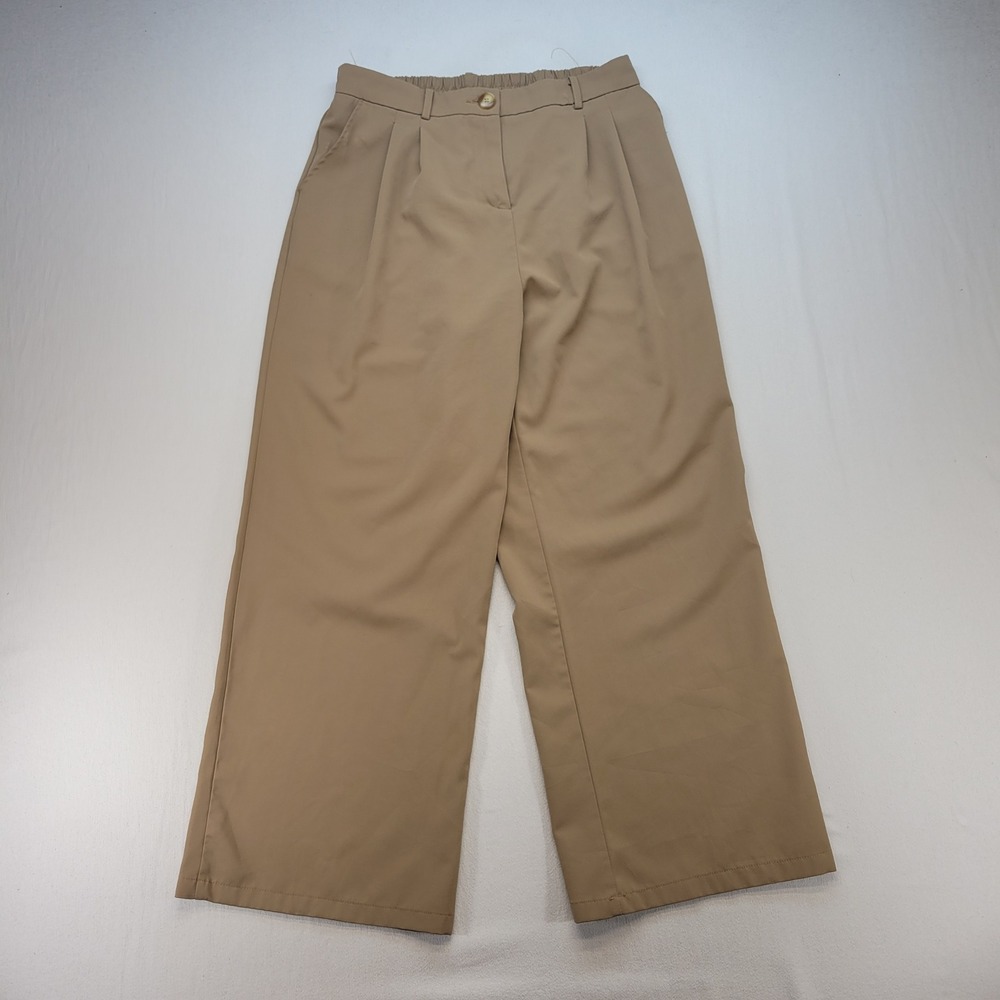 LILLUSORY Trousers Women XL Brown Wide Leg Pleated High Waist Elastic Back Pants